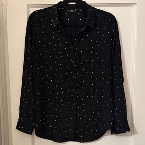 Uniqlo Black Blouse with White Polka Dots
